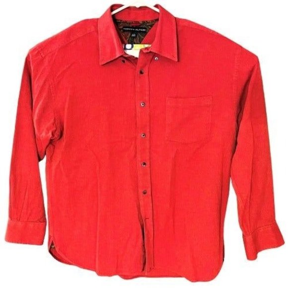 Tommy Hilfiger Red/Rust Colored Heavy Denim Button Down Casual Dress Shirt-X - Picture 1 of 5